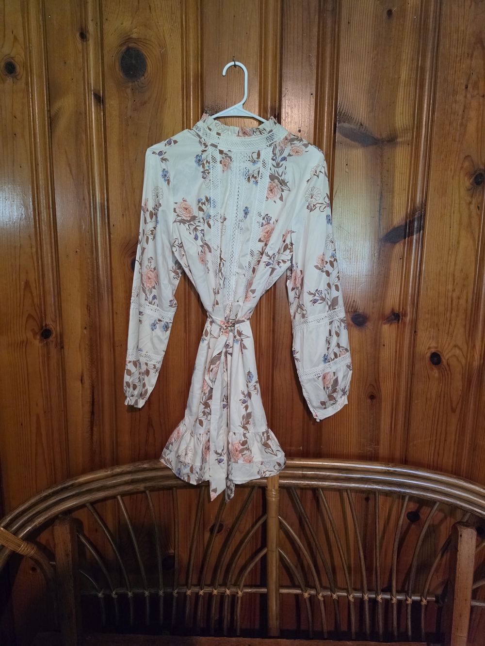 Light Cream Floral Mini Dress with Peach Accents